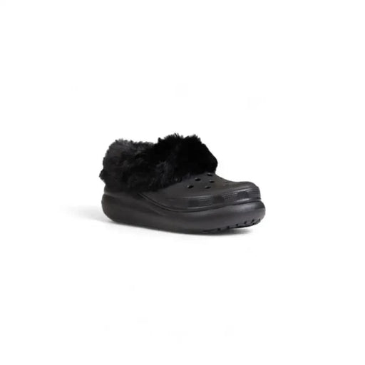 Black fur-lined Croc shoe from Crocs Women’s Black Rubber Slip-On Slippers