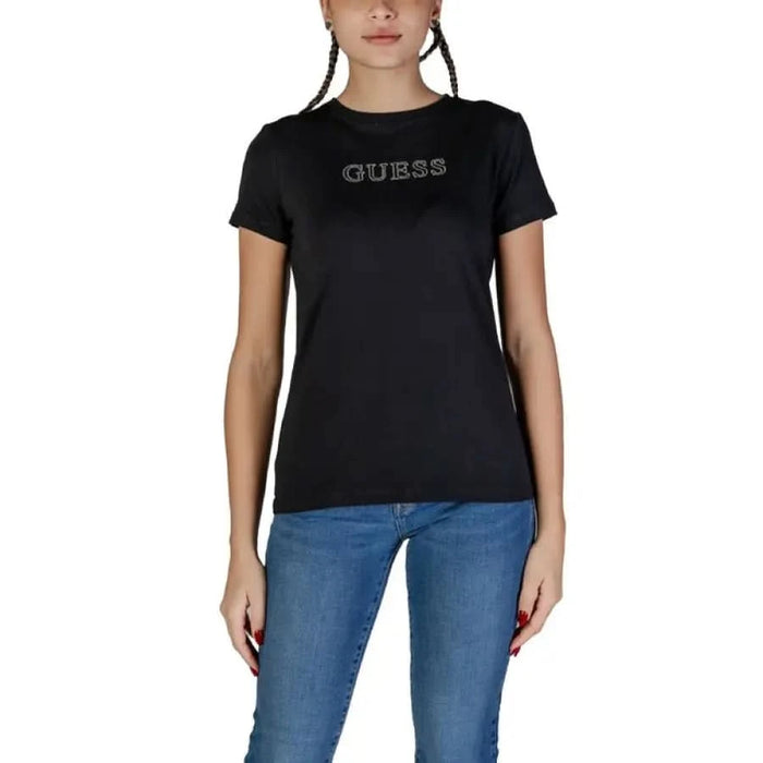 Black Guess logo t-shirt for women with short sleeves from the Guess Active collection