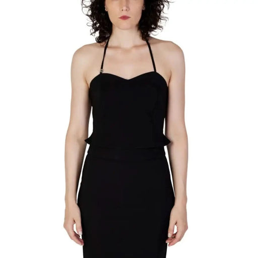 Black halter-neck dress with sweetheart neckline featured in Rinascimento Women Top