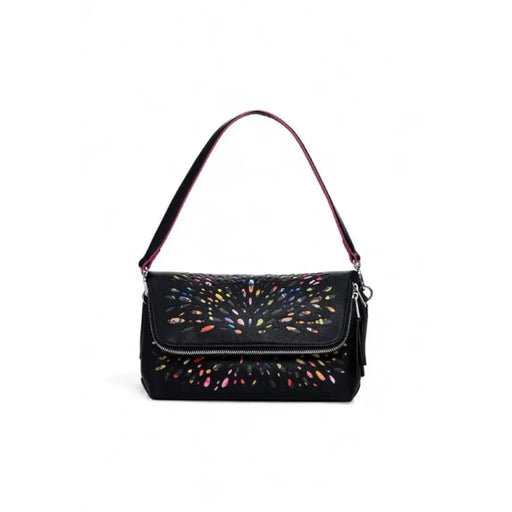 Black handbag with colorful floral embroidery from Desigual Women Bag collection