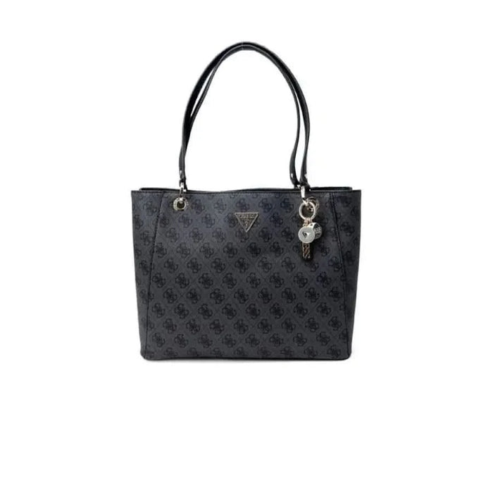 Black Guess handbag featuring a logo pattern and stylish leather handles