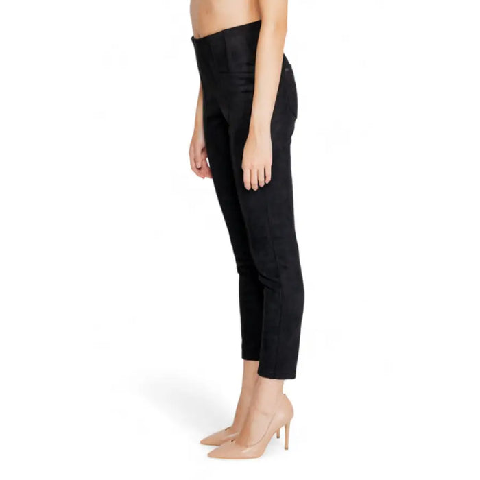 Black high-waisted cropped pants paired with nude high heels from Street One Women Trousers