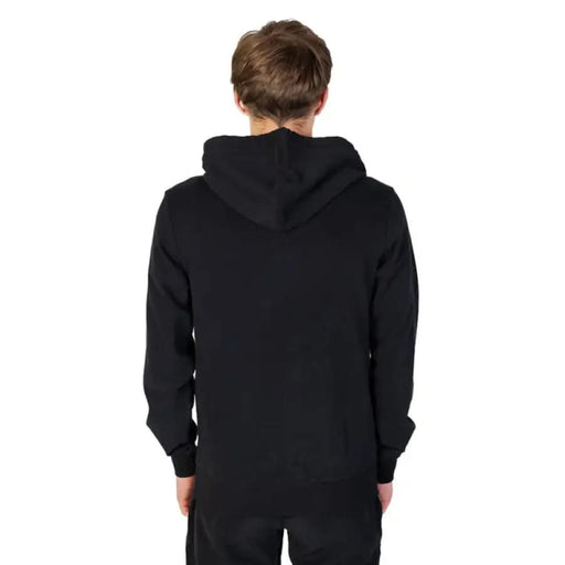 Emporio Armani Men Black Hooded Sweatshirt worn by model viewed from behind