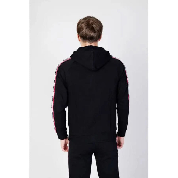 Black hooded sweatshirt with white and red striped sleeves - Moschino Underwear Men Sweatshirts