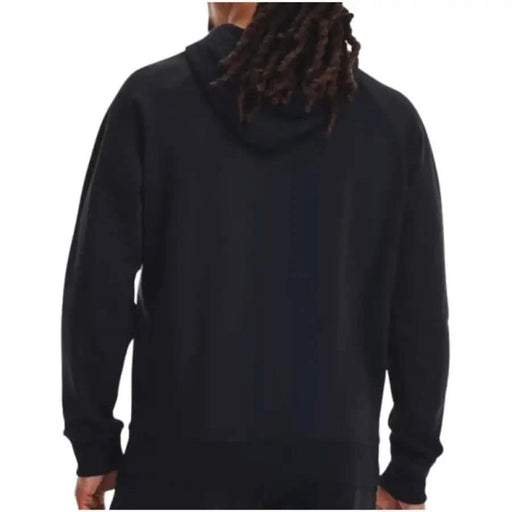 Black hooded sweatshirt viewed from the back, part of Under Armour Men Sweatshirts collection