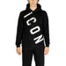 Black hoodie sweatshirt for Icon Men featuring diagonal white ICON text