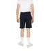 Person wearing black knee-length Calvin Klein Sport Men Shorts with white t-shirt and socks