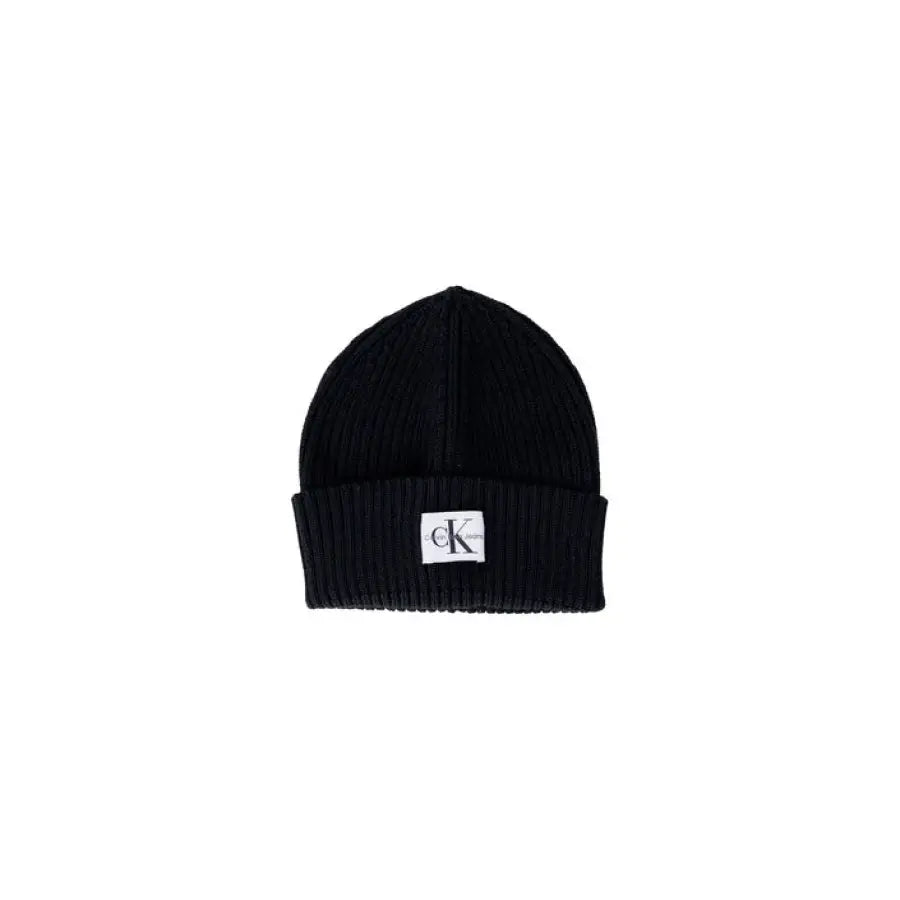 Black knit beanie with ’CK’ logo from Calvin Klein Jeans Women’s Collection