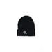 Calvin Klein black knit beanie with ’CK’ logo on folded brim for women