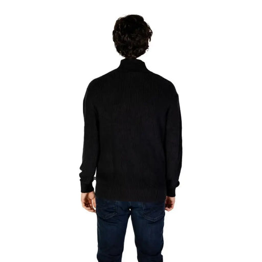 Black knit turtleneck sweater from behind, Calvin Klein Jeans Men’s design