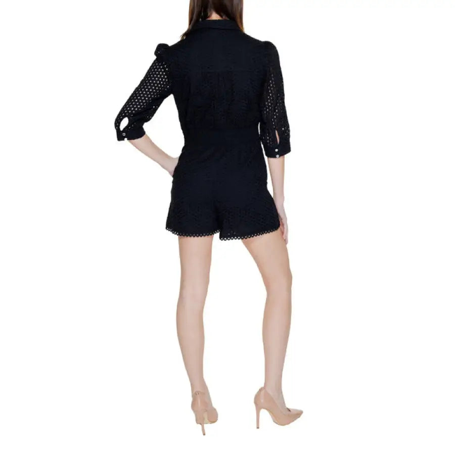 Morgan De Toi black lace romper, three-quarter sleeves, shorts, women’s jumpsuit