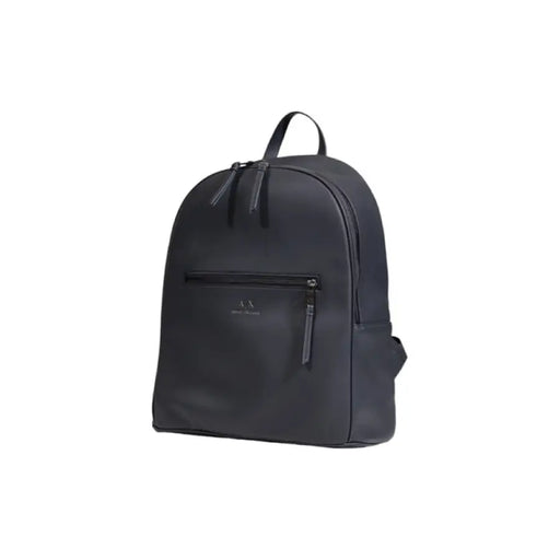 Black leather backpack featuring zippered compartments by Armani Exchange