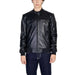 Black leather bomber jacket with front zip and ribbed cuffs from Peuterey Men Jacket