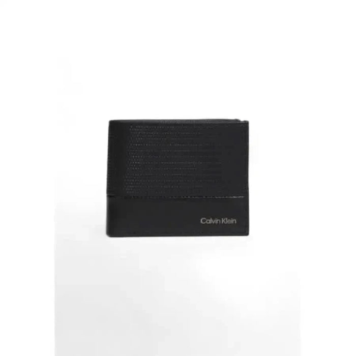 Black leather Calvin Klein wallet with textured detailing in Calvin Klein Men Wallet