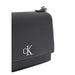 Black leather Calvin Klein handbag featuring silver CK logo, elegant women’s accessory