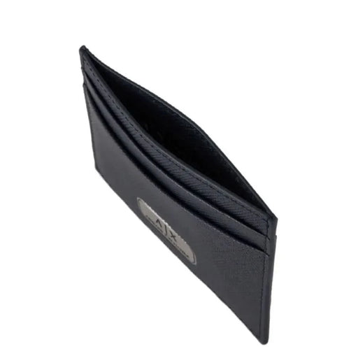 Armani Exchange men’s black leather card holder with multiple slots and slim design