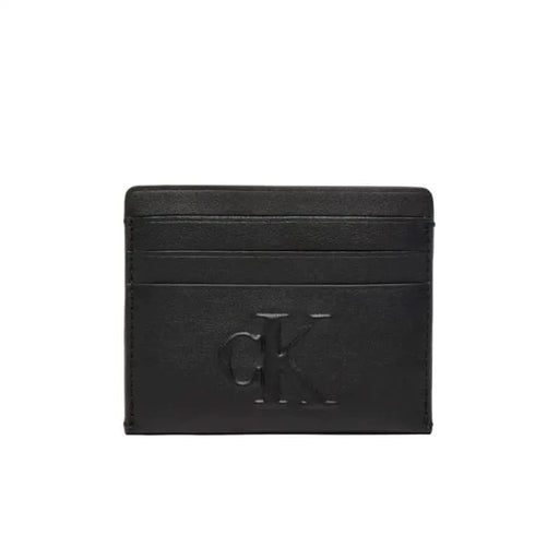 Black leather card holder with embossed CK logo for Calvin Klein Jeans Women Wallet