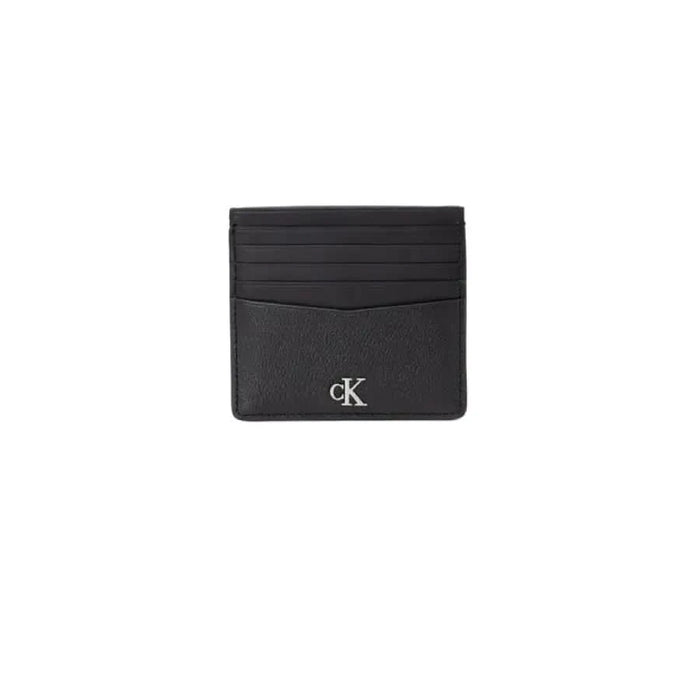 Black leather card holder with silver ‘cK’ logo from Calvin Klein - Calvin Klein Men Wallet