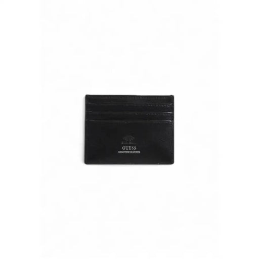 Black leather card holder with Guess logo displayed in the Guess Men Wallet product line