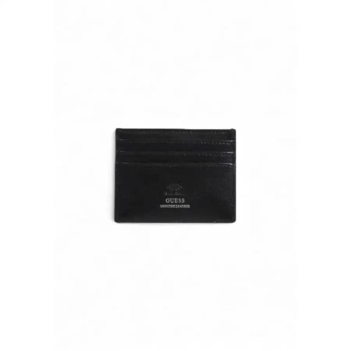 Black leather card holder with Guess logo displayed in the Guess Men Wallet product line