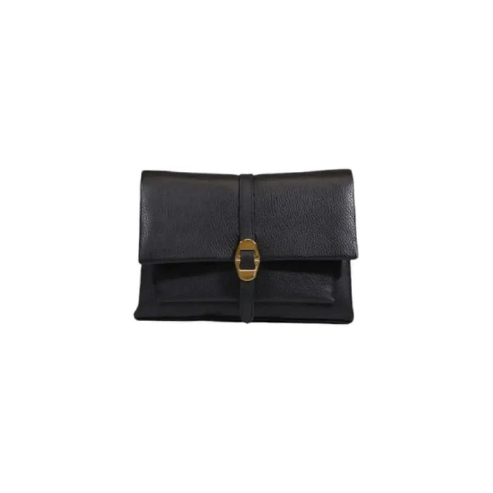 Black leather clutch purse with gold-toned clasp from Coccinelle Women Bag collection