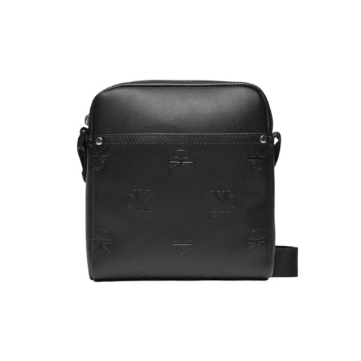 Black leather crossbody bag with embossed pattern from Calvin Klein for men