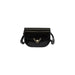 Black leather crossbody handbag with gold-toned metal clasp by Coccinelle