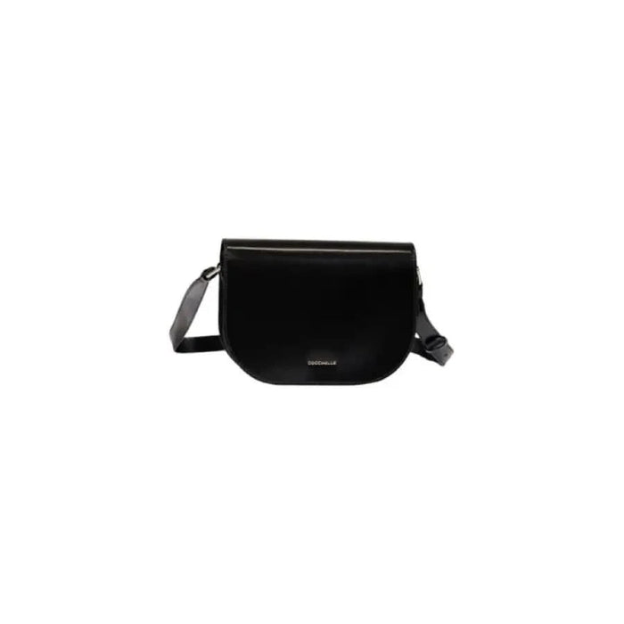 Black leather crossbody handbag with flap closure by Coccinelle for women