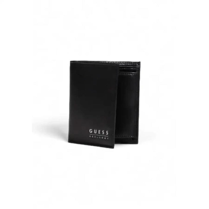 Black leather Guess brand wallet with a bifold design Guess Men Wallet product display