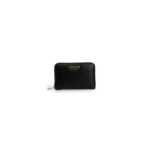 Black leather Guess women wallet with gold zipper closure