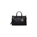 Black leather handbag with geometric pattern and gold hardware by Armani Exchange