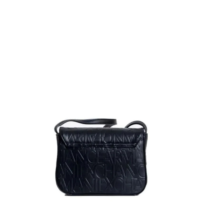 Black leather handbag with embossed pattern and shoulder strap by Armani Exchange