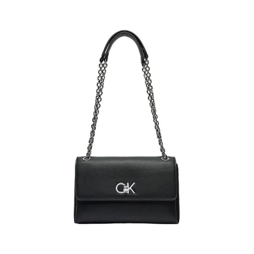 Black leather handbag with chain strap and CK logo from Calvin Klein Women Bag