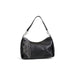 Black leather handbag with decorative stitching and a single strap by Desigual