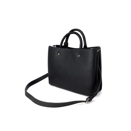 Black leather handbag with handles and detachable shoulder strap by Guess Women Bag