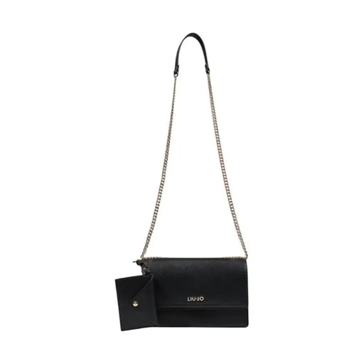 Black leather handbag with silver chain strap from Liu Jo Women Bag collection