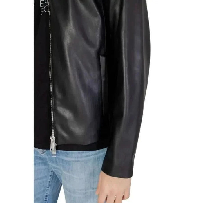 Black leather jacket with side zipper from Armani Exchange Men Blazer collection