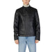 Black leather turtleneck jacket with zip and front pockets by Gas Men