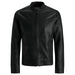 Jack & Jones men blazer model in a black leather jacket with zipper detail.