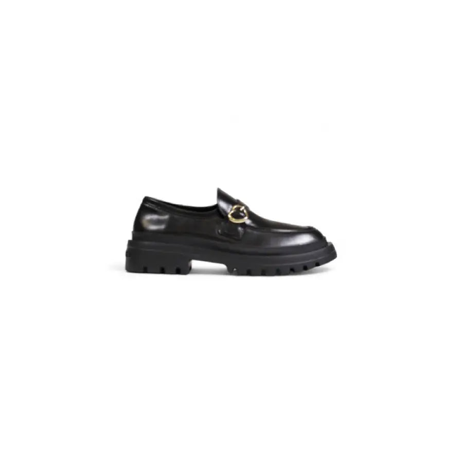 Black leather loafer with gold buckle and chunky sole - Love Moschino Women Moccassin