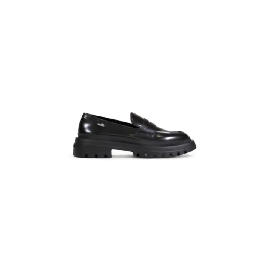 Love Moschino Women Moccasin: Black leather loafer with chunky rubber sole