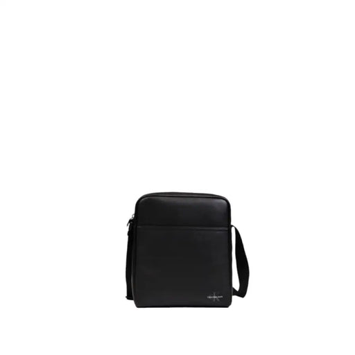 Calvin Klein Black Leather Messenger Bag for Men with Shoulder Strap and Zip Closure