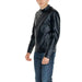 Black leather motorcycle-style jacket with collar and zip front by Jack & Jones