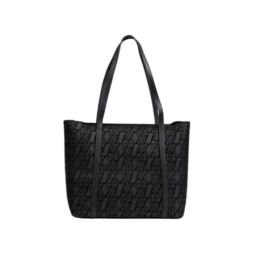 Black leather tote bag with textured geometric pattern from Armani Exchange Women Bag