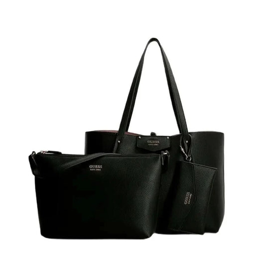 Black leather tote bag with detachable pouch from Guess Women Bag collection