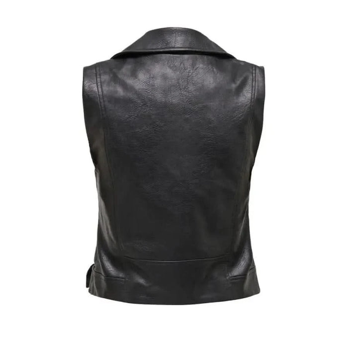 Black leather women jacket back view - urban style clothing showcase