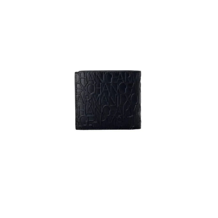 Armani Exchange Men Wallet in black leather with an embossed text pattern for elegant style