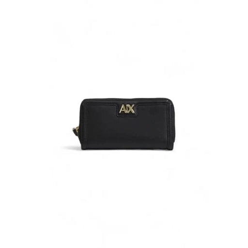 Armani Exchange women’s black leather wallet with gold AIX logo