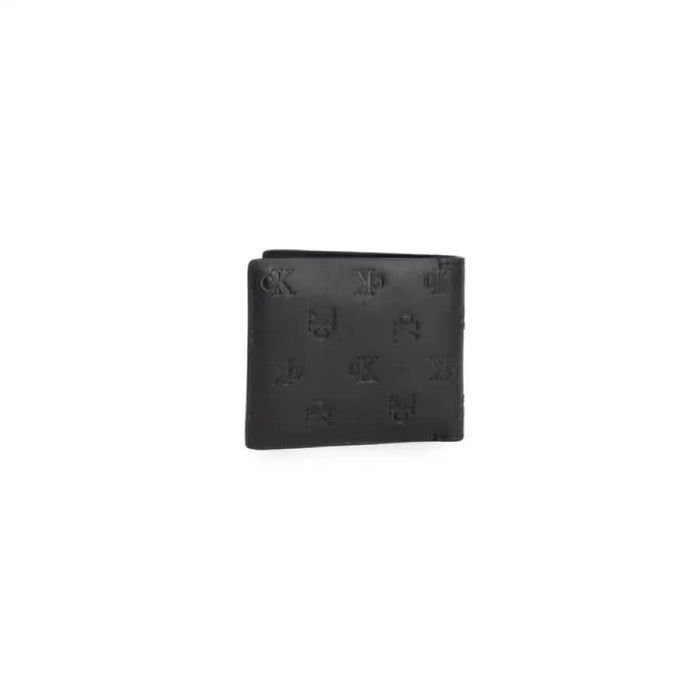 Calvin Klein men’s black leather wallet with an embossed logo pattern