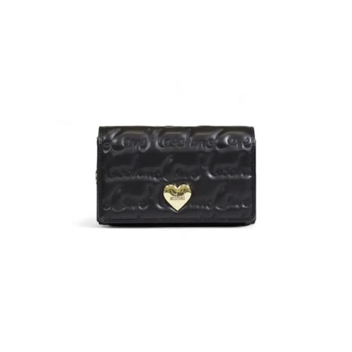 Black leather wallet with gold heart detail from Love Moschino Women Bag collection